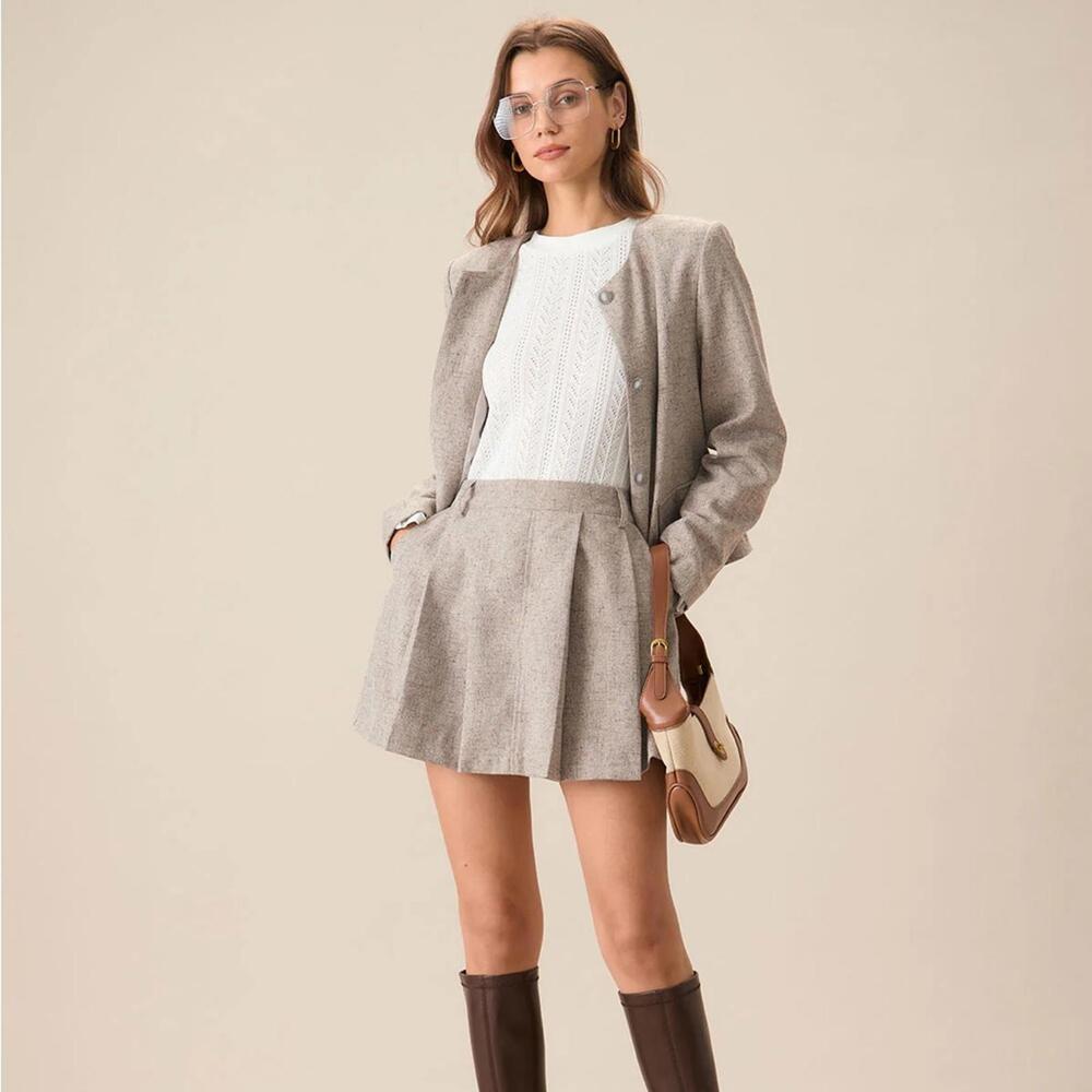 RIHOAS Round Neck Khaki Single-Breasted Jacket ONLY XS